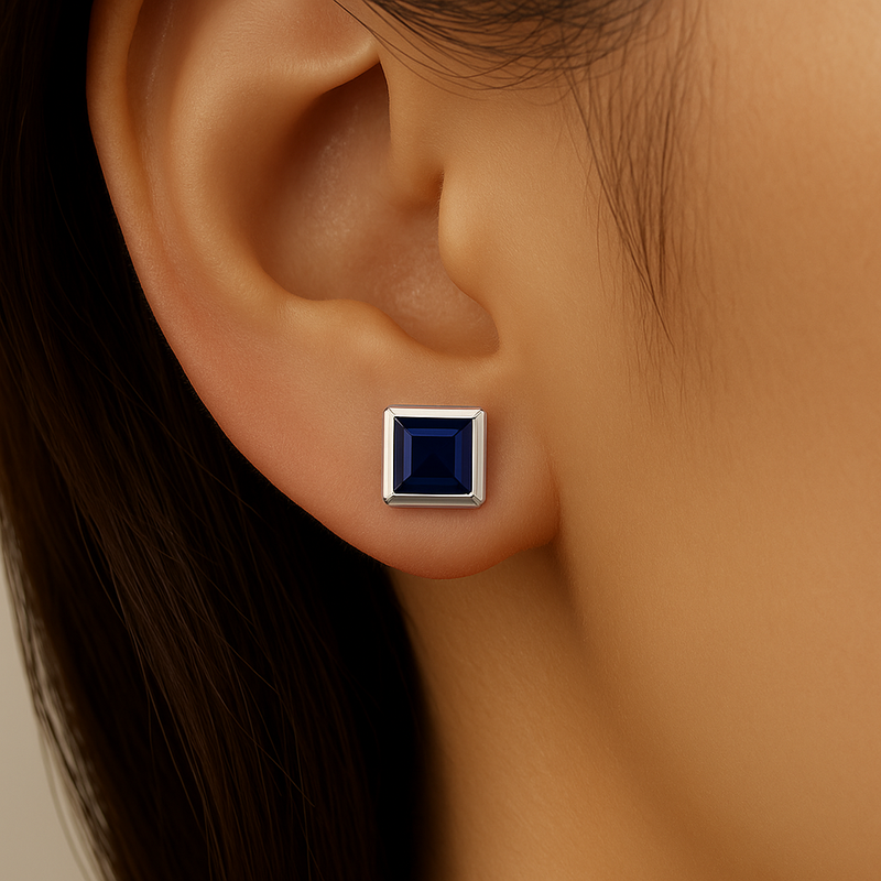 SPECIAL!1.72ct G SI 14K White Gold Bezel Set Blue Sapphire Gemstone Earrings