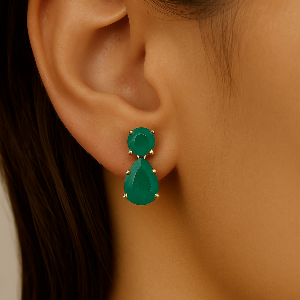 SPECIAL!1.81ct G SI 14K Yellow Gold Emerald Gemstone Pear Tear Drop Earrings