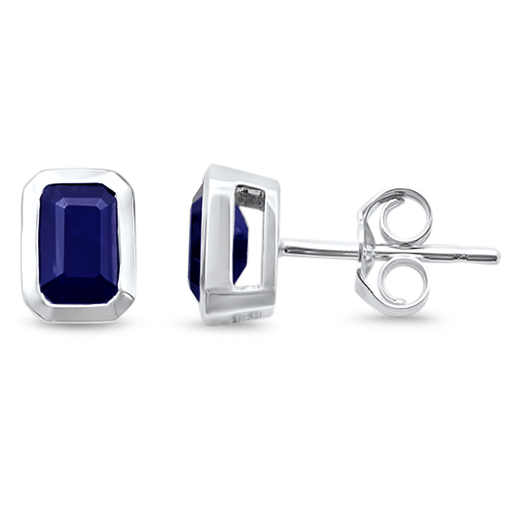 SPECIAL!1.30ct G SI 14K White Gold Bezel Set Blue Sapphire Gemstone Stud Earrings