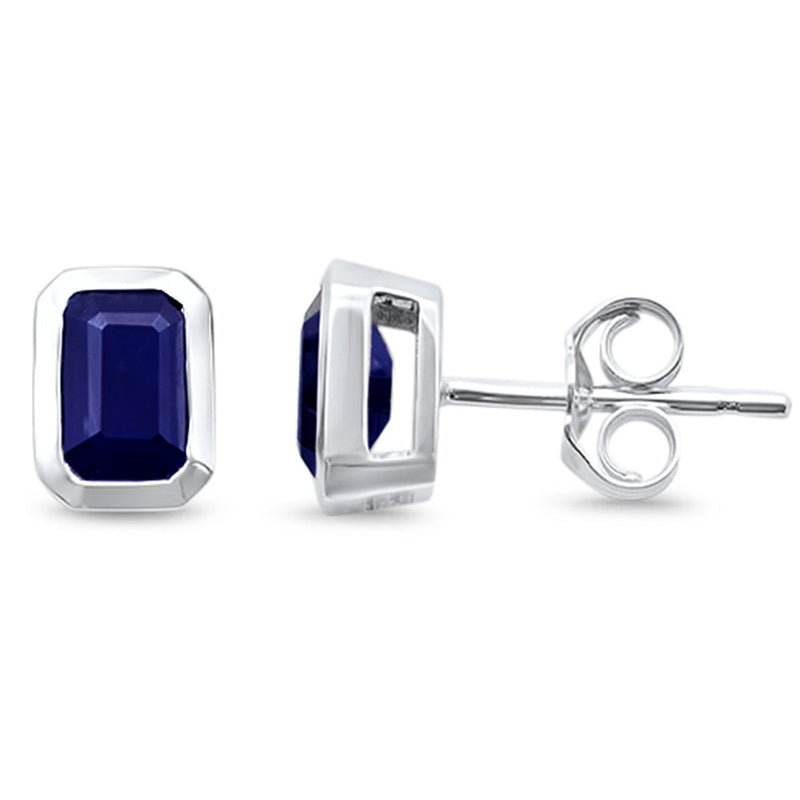 SPECIAL!1.30ct G SI 14K White Gold Bezel Set Blue Sapphire Gemstone Stud Earrings