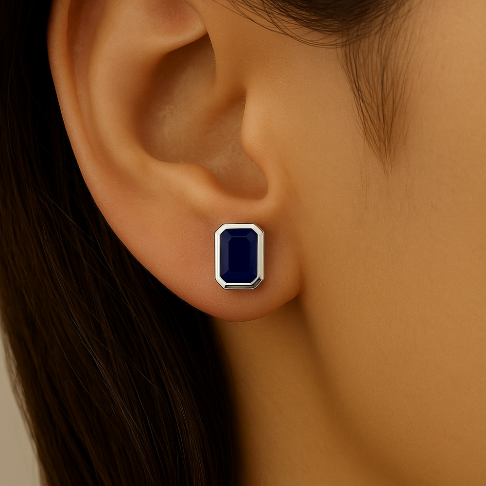 SPECIAL!1.30ct G SI 14K White Gold Bezel Set Blue Sapphire Gemstone Stud Earrings