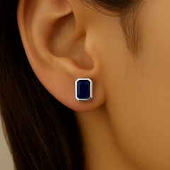 SPECIAL!1.30ct G SI 14K White Gold Bezel Set Blue Sapphire Gemstone Stud Earrings