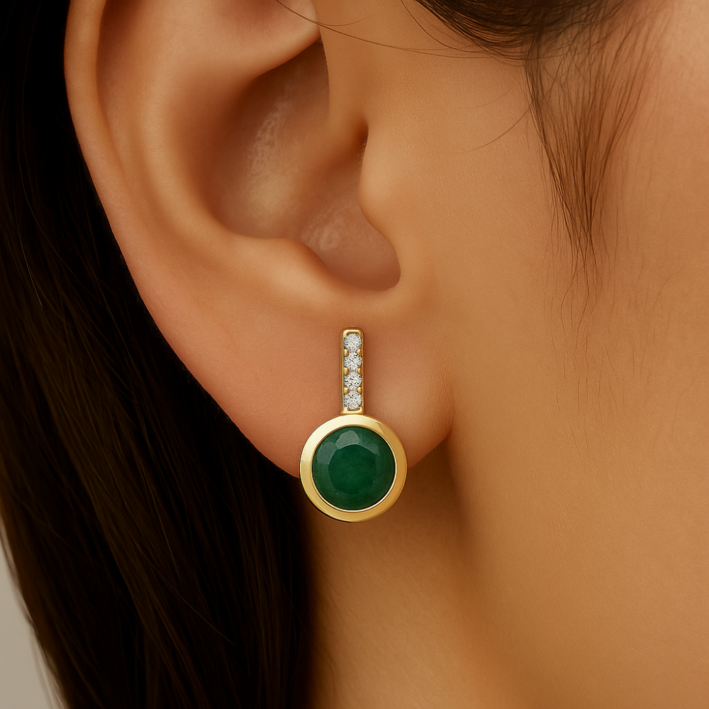 SPECIAL!.90ct G SI 14K Yellow Gold Diamond & Emerald Gemstone Earrings