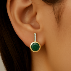 SPECIAL!.90ct G SI 14K Yellow Gold Diamond & Emerald Gemstone Earrings