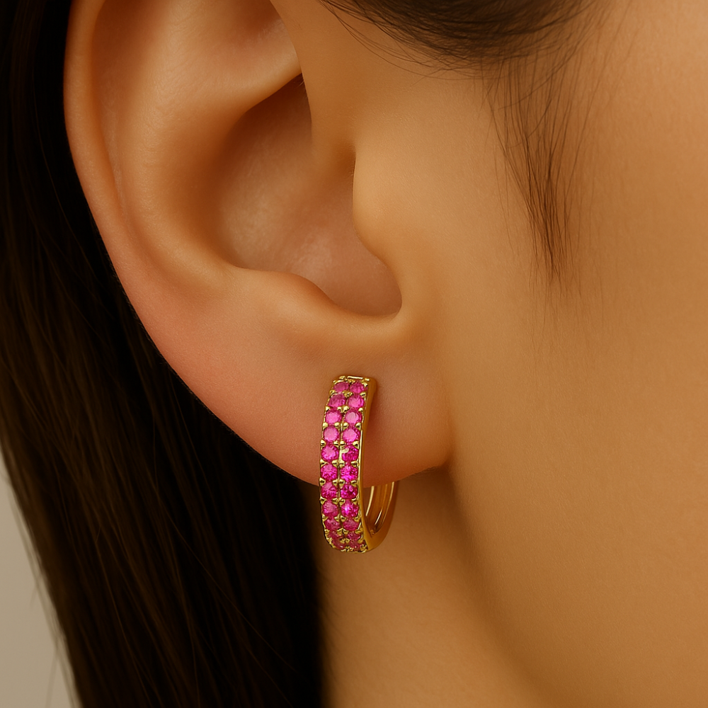 SPECIAL!.41ct G SI 14K Yellow Gold Ruby Gemstone Hoop Earrings