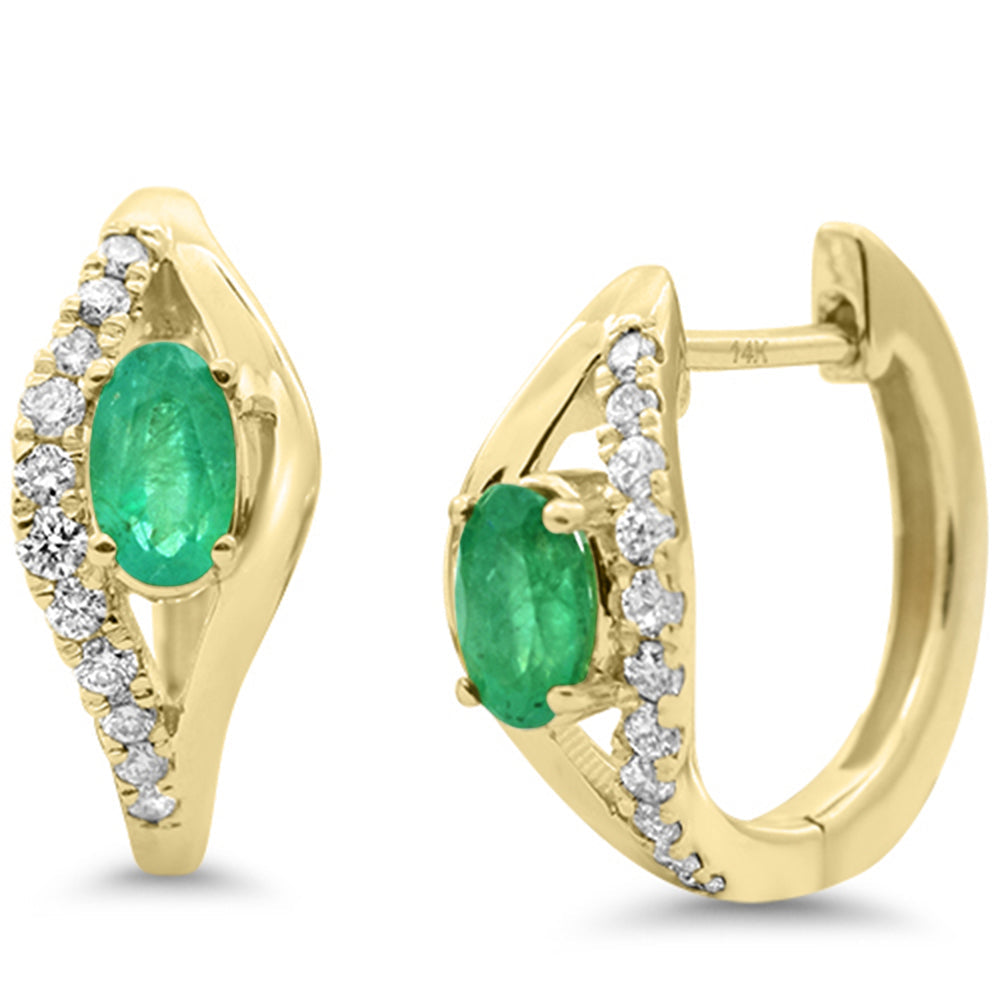 SPECIAL!.73ct G SI 14K Yellow Gold Emerald Gemstone & Diamond Earrings