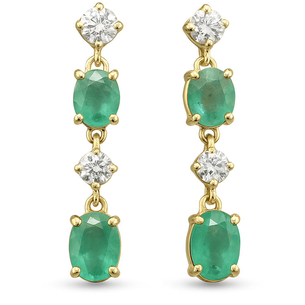 SPECIAL! .91ct G SI 14K Yellow Gold Diamond & Emerald Gemstone Drop Earrings