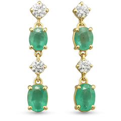 SPECIAL! .91ct G SI 14K Yellow Gold Diamond & Emerald Gemstone Drop Earrings