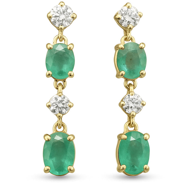 SPECIAL! .91ct G SI 14K Yellow Gold Diamond & Emerald Gemstone Drop Earrings