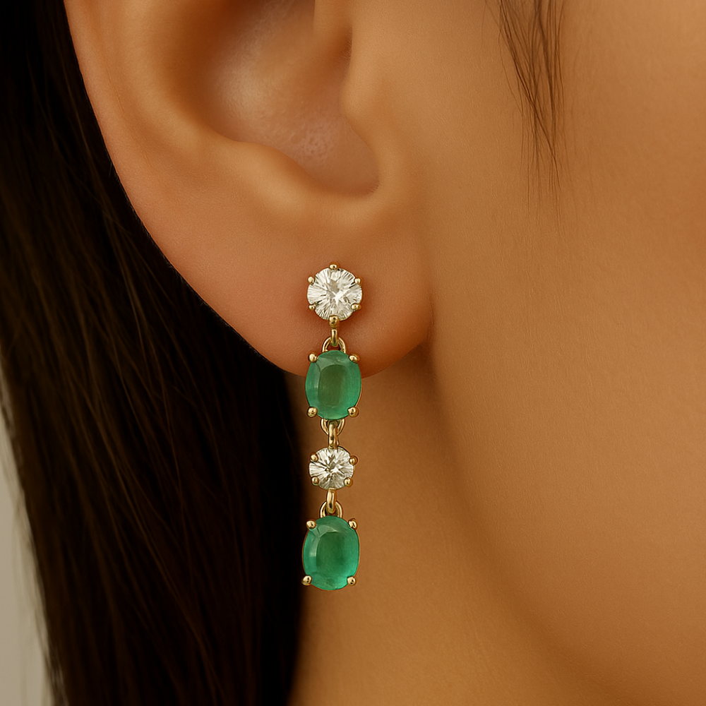 SPECIAL! .91ct G SI 14K Yellow Gold Diamond & Emerald Gemstone Drop Earrings