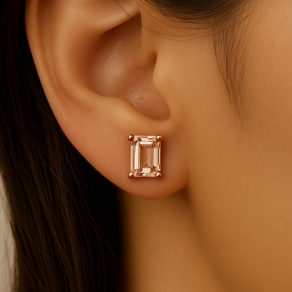 1.10ct G SI 14K Rose Gold Morganite Gemstone Stud Earrings