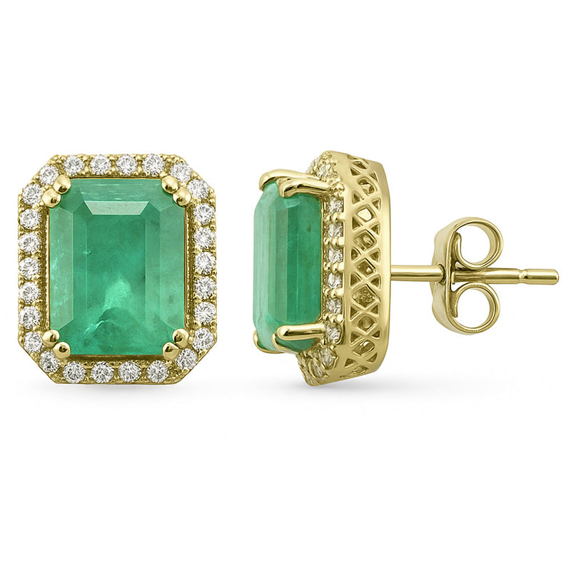 SPECIAL!3.82ct G SI 14K Yellow Gold Diamond & Emerald Gemstone Earrings