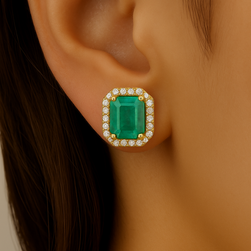 SPECIAL!3.82ct G SI 14K Yellow Gold Diamond & Emerald Gemstone Earrings
