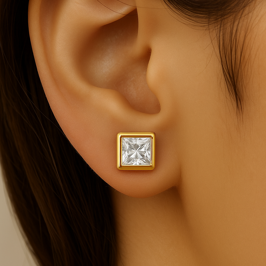 SPECIAL!1.06ct G SI 14K Yellow Gold Bezel Set Princess Cut Diamond Stud Earrings