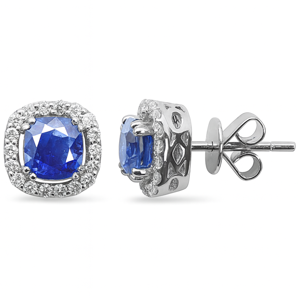 SPECIAL!2.95ct G SI 14K White Gold Diamond & Blue Sapphire Gemstone Earrings