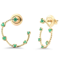 .17ct G SI 14K Yellow Gold Emerald Gemstone Open Hoop Earrings