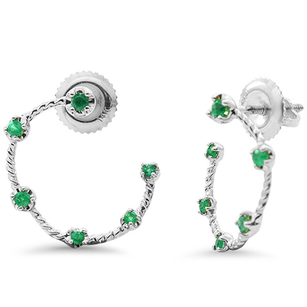 .16ct G SI 14K White Gold Emerald Gemstone Open Hoop Earrings