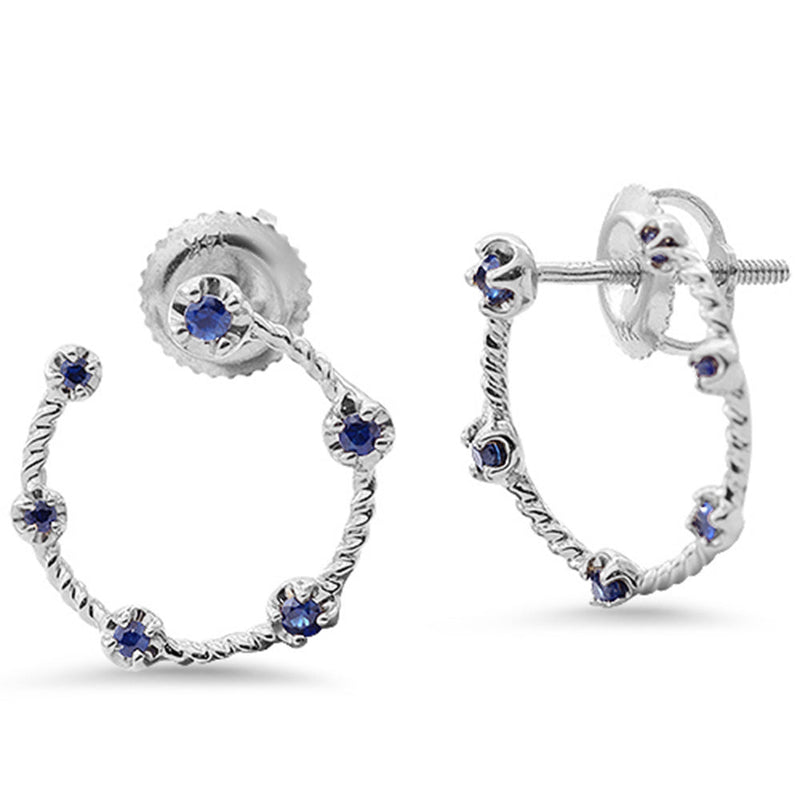 SPECIAL! .21ct G SI 14K White Gold Blue Sapphire Gemstone Open Hoop Earrings