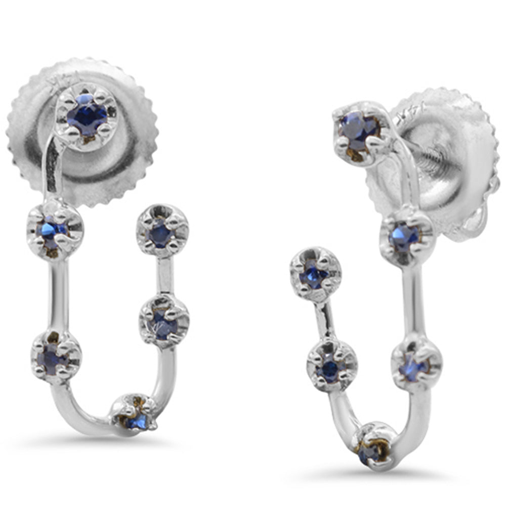 .19ct G SI 14K White Gold Blue Sapphire Gemstone J Hoop Earrings