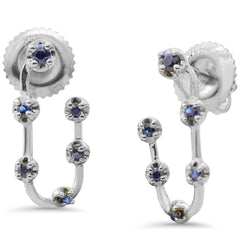 .19ct G SI 14K White Gold Blue Sapphire Gemstone J Hoop Earrings