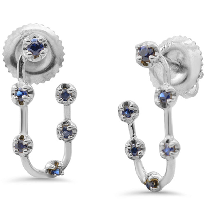 .19ct G SI 14K White Gold Blue Sapphire Gemstone J Hoop Earrings