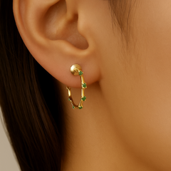 .11ct G SI 14K Yellow Gold Emerald Gemstone J Hoop Earrings