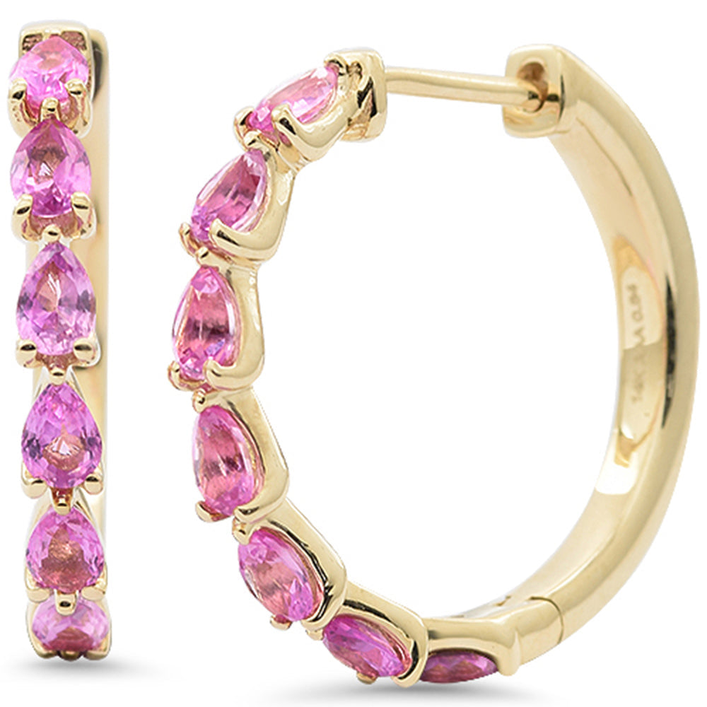 SPECIAL!1.68ct G SI 14K Yellow Gold Pear Shape Pink Sapphire Gemstone Hoop Earrings