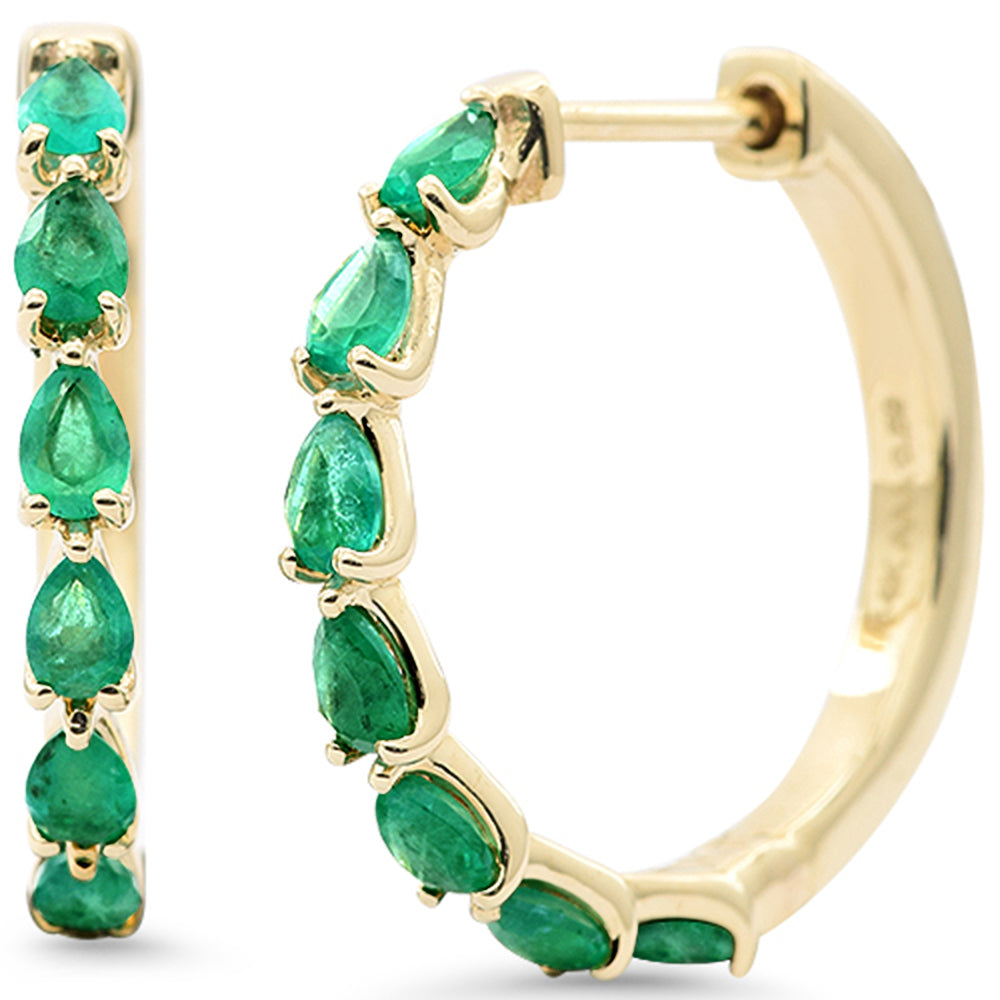 SPECIAL!1.26ct G SI 14K Yellow Gold Pear Shape Emerald Gemstone Hoop Earrings