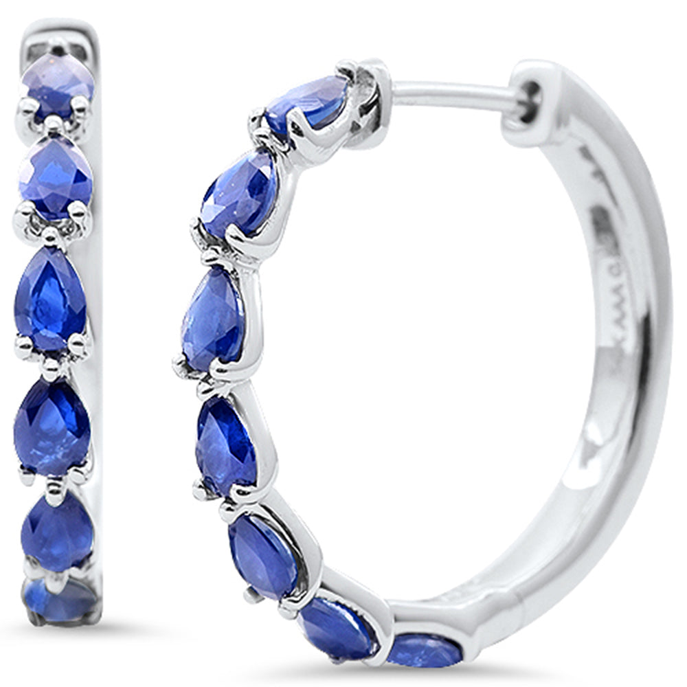 SPECIAL!1.78ct G SI 14K White Gold Pear Shape Blue Sapphire Gemstone Hoop Earrings