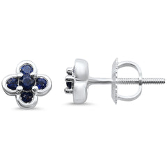 .31ct G SI 14K White Gold Blue Sapphire Clover Gemstone Earrings