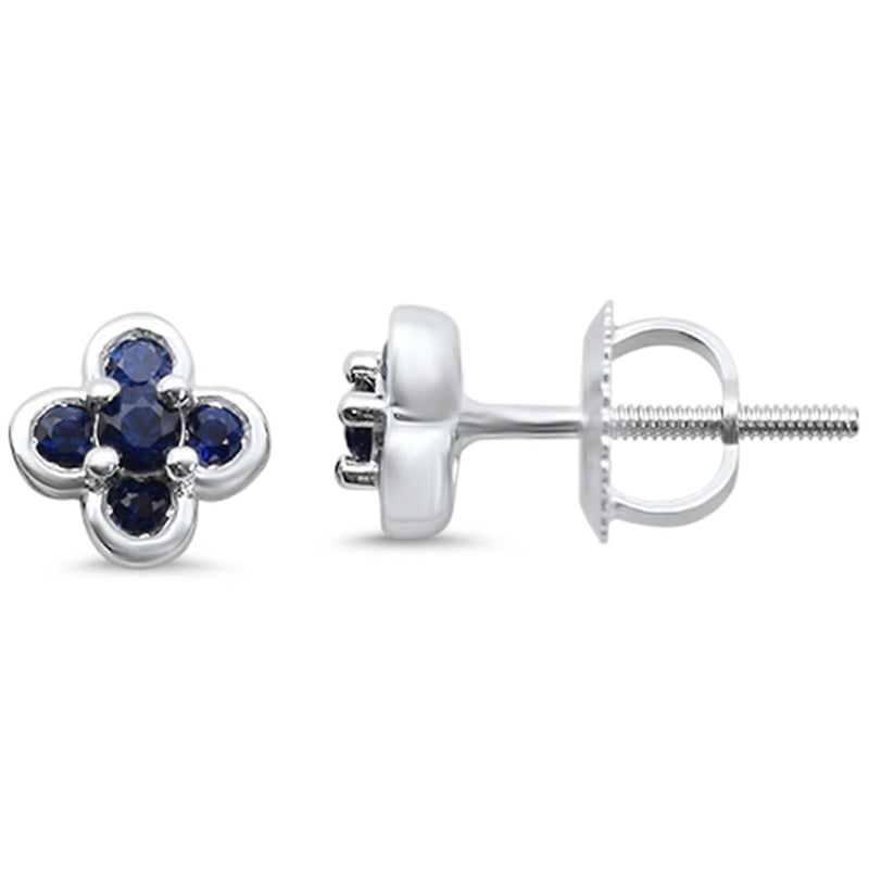 .31ct G SI 14K White Gold Blue Sapphire Clover Gemstone Earrings