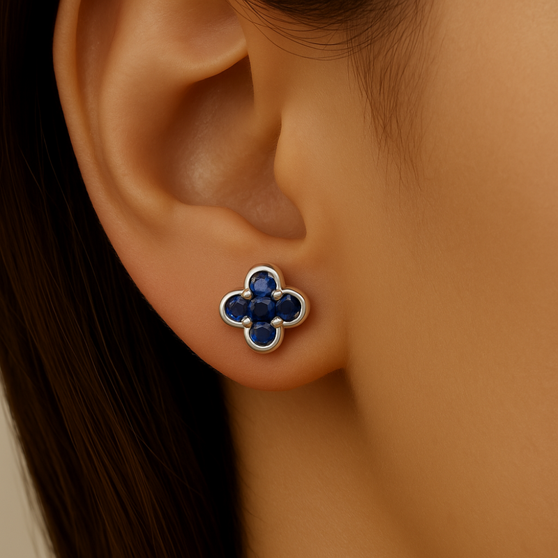 .31ct G SI 14K White Gold Blue Sapphire Clover Gemstone Earrings