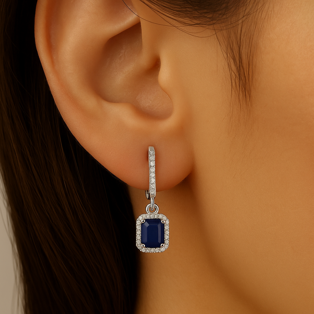 SPECIAL!1.21ct G SI 14K White Gold Diamond & Blue Sapphire Gemstone Drop Dangle Earrings