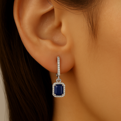 SPECIAL!1.21ct G SI 14K White Gold Diamond & Blue Sapphire Gemstone Drop Dangle Earrings