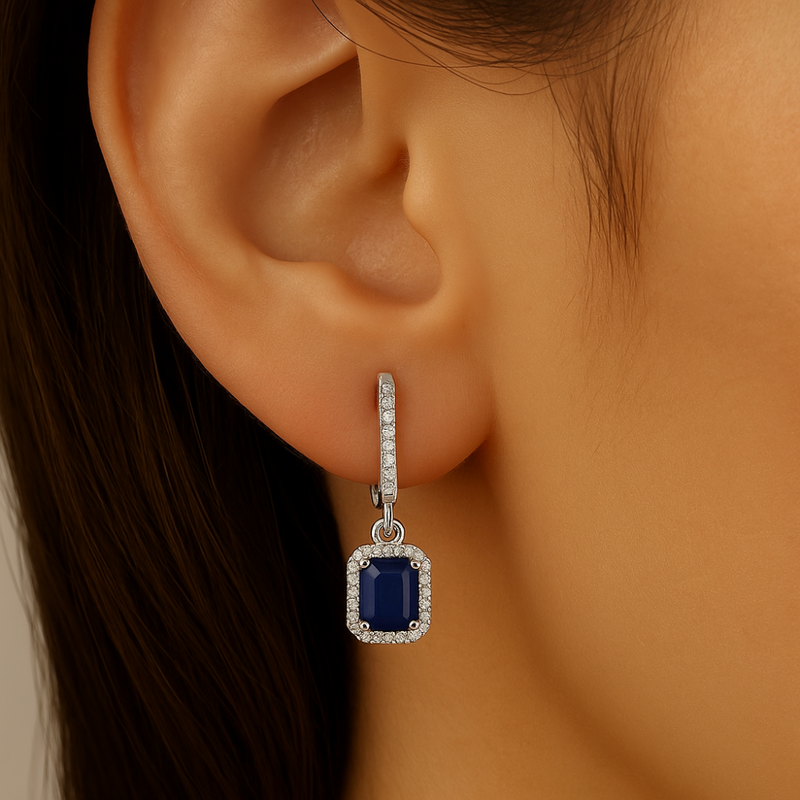 SPECIAL!1.21ct G SI 14K White Gold Diamond & Blue Sapphire Gemstone Drop Dangle Earrings