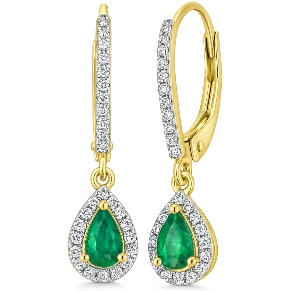 SPECIAL!.60ct G SI 14K Yellow Gold Diamond & Emerald Gemstone Drop Dangle Earrings