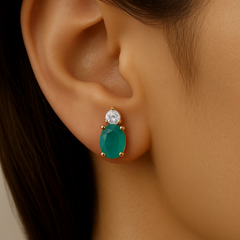 SPECIAL! 1.04ct G SI 14K Yellow Gold Diamond & Emerald Gemstone Earrings