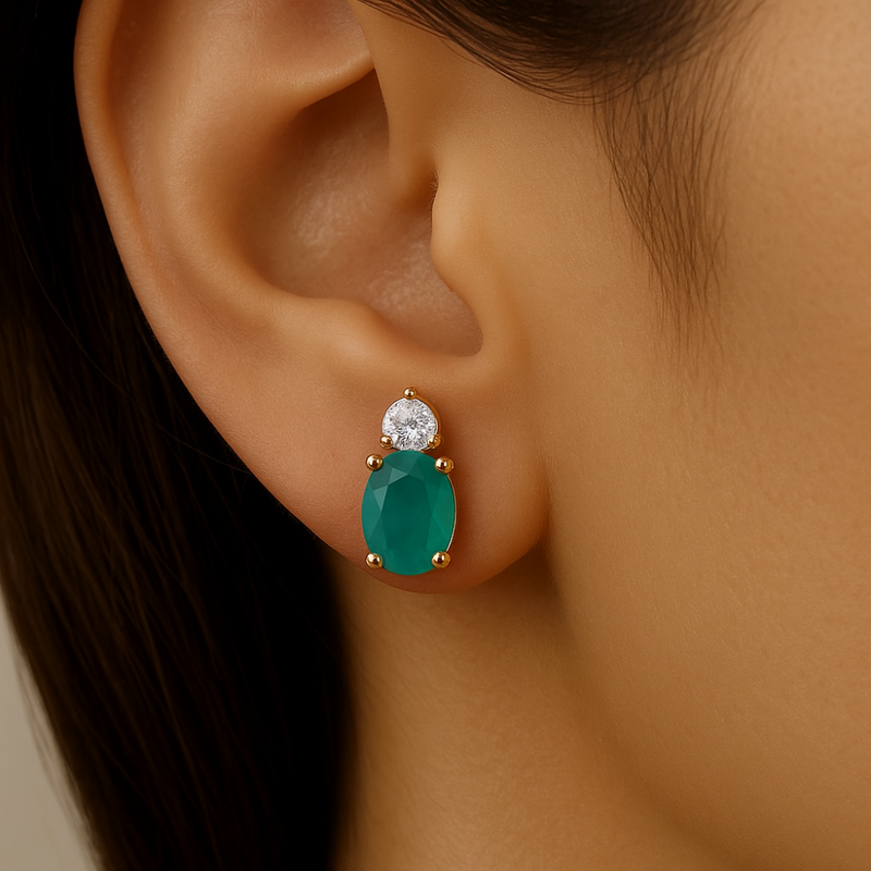 SPECIAL! 1.04ct G SI 14K Yellow Gold Diamond & Emerald Gemstone Earrings