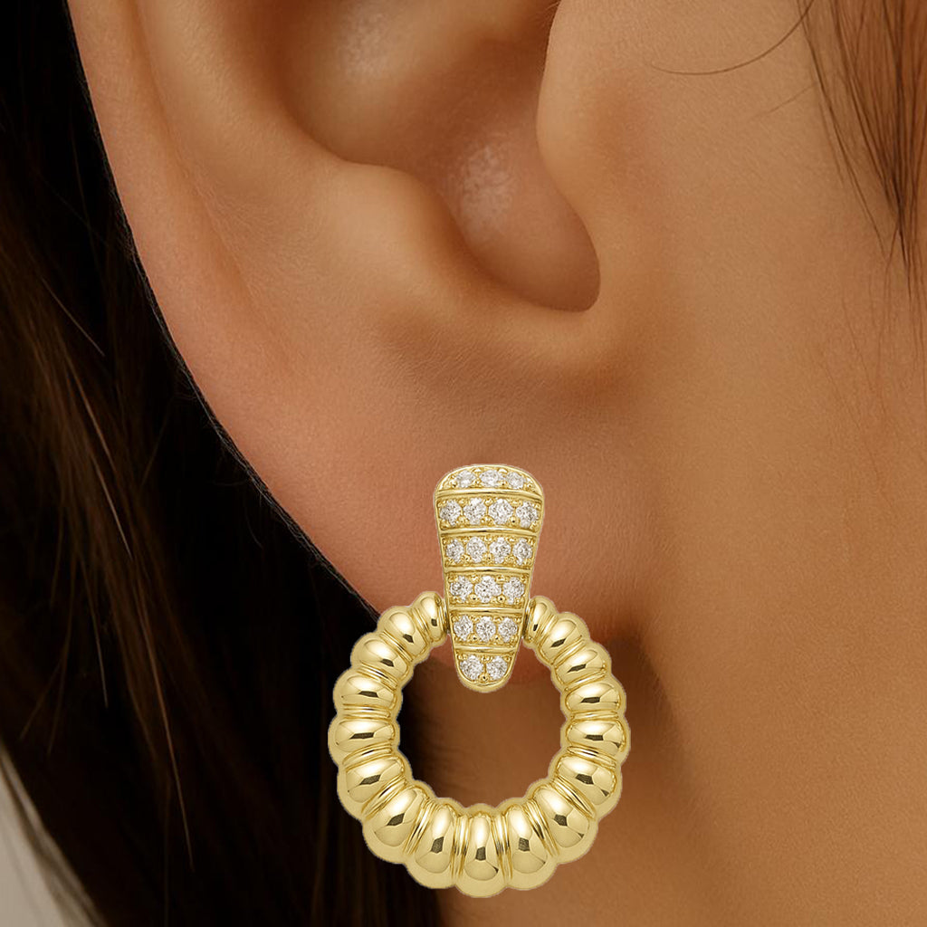 SPECIAL!.21ct G SI 14K Yellow Gold Diamond Fashion Scalloped Hoop Earrings