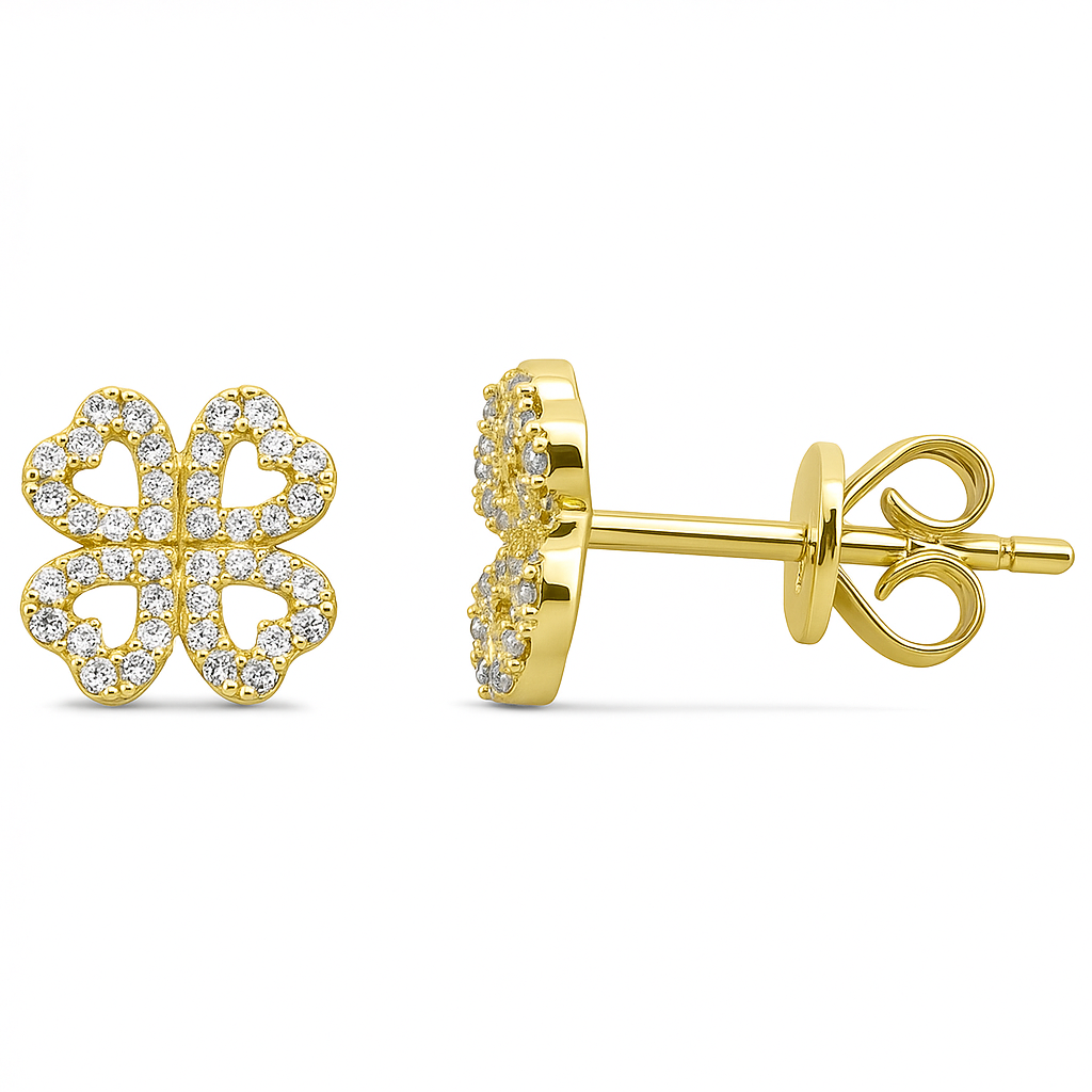 SPECIAL!.15ct G SI 14K Yellow Gold Heart Clover Diamond Earrings