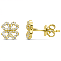 SPECIAL!.15ct G SI 14K Yellow Gold Heart Clover Diamond Earrings