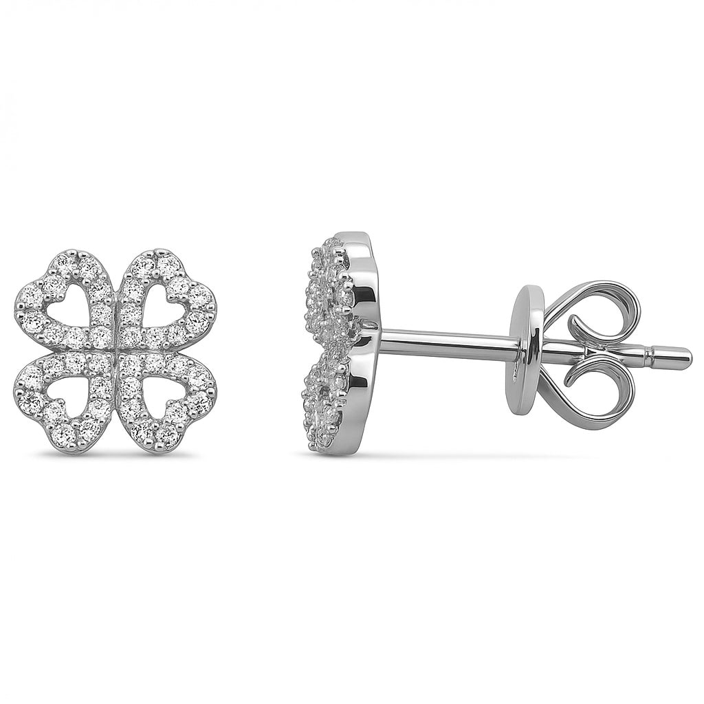 SPECIAL! .18ct G SI 14K White Gold Heart Clover Diamond Earrings