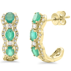 SPECIAL!1.28ct G SI 14K Yellow Gold Diamond & Emerald Gemstone J Hoop Earrings
