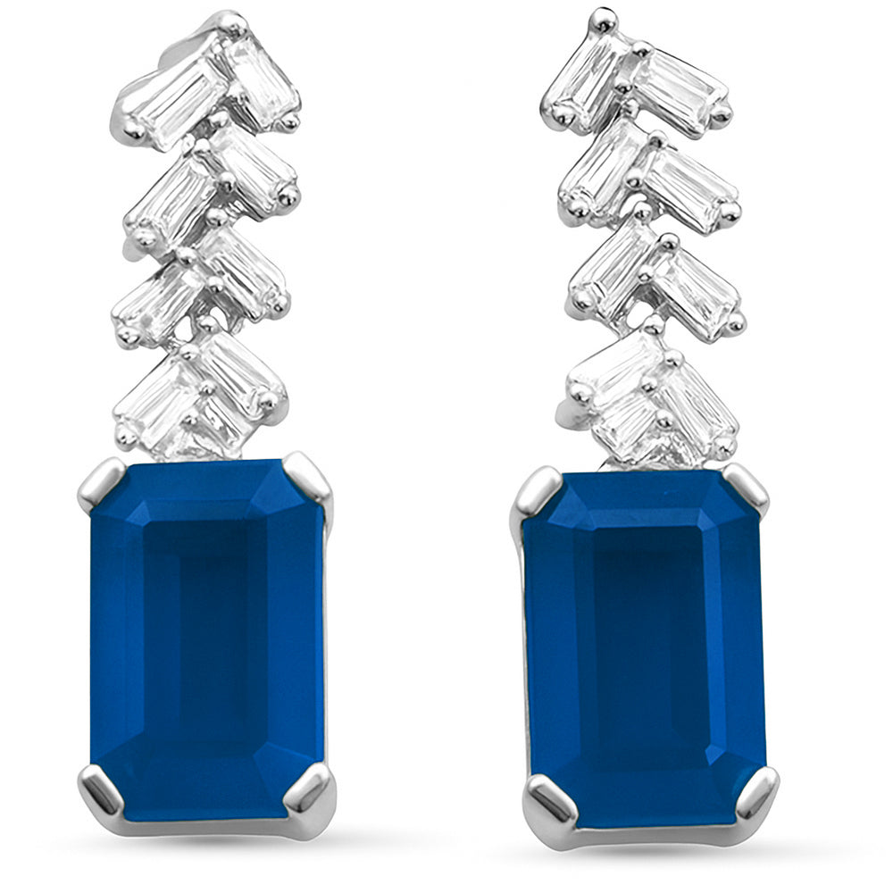 SPECIAL!1.19ct G SI 14K White Gold Diamond & Blue Sapphire Gemstone Earrings