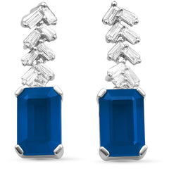 SPECIAL!1.19ct G SI 14K White Gold Diamond & Blue Sapphire Gemstone Earrings