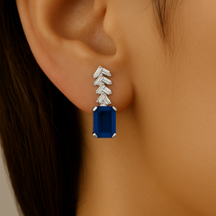 SPECIAL!1.19ct G SI 14K White Gold Diamond & Blue Sapphire Gemstone Earrings
