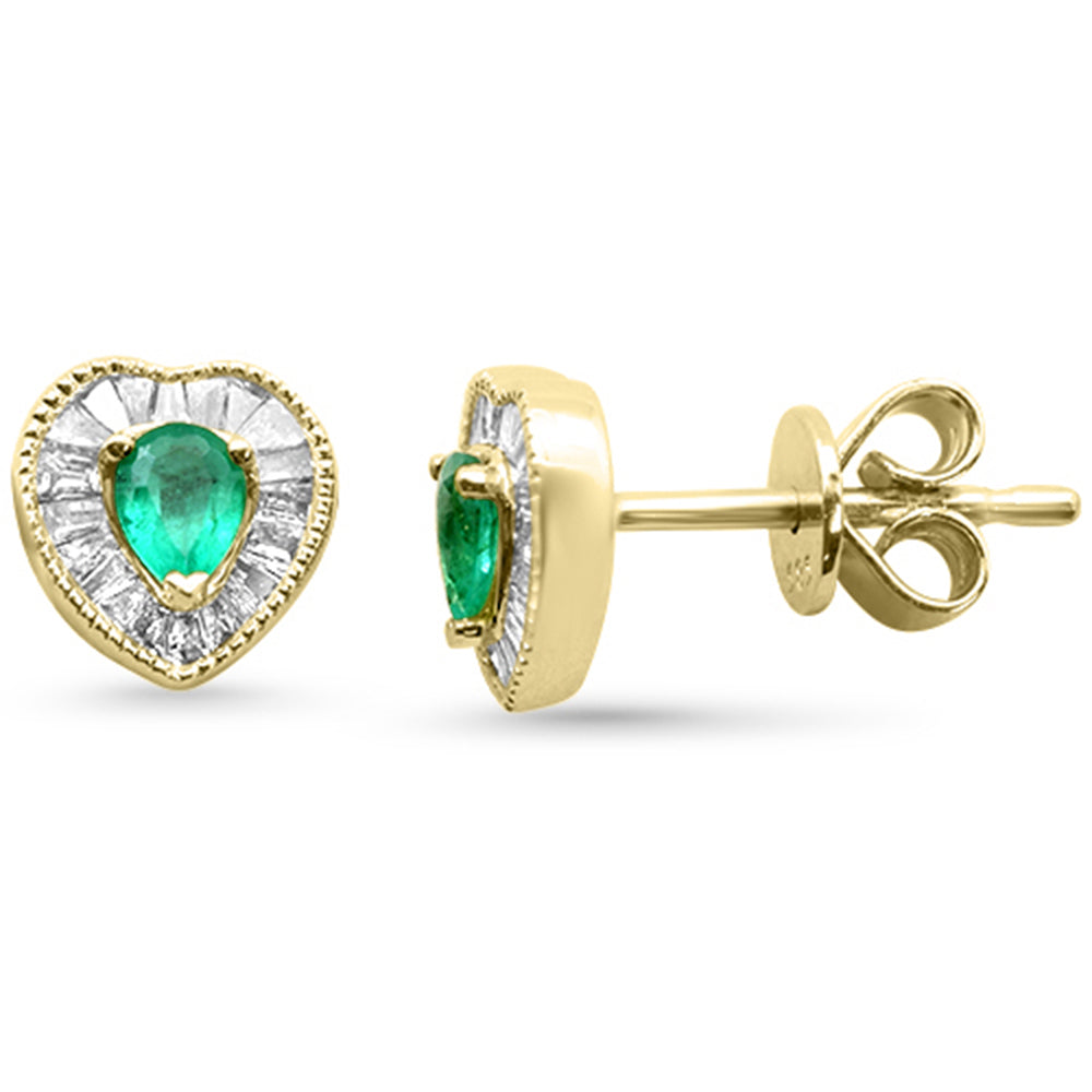 SPECIAL!.62ct G SI 14K Yellow Gold Diamond & Emerald Gemstone Heart Shape Earrings
