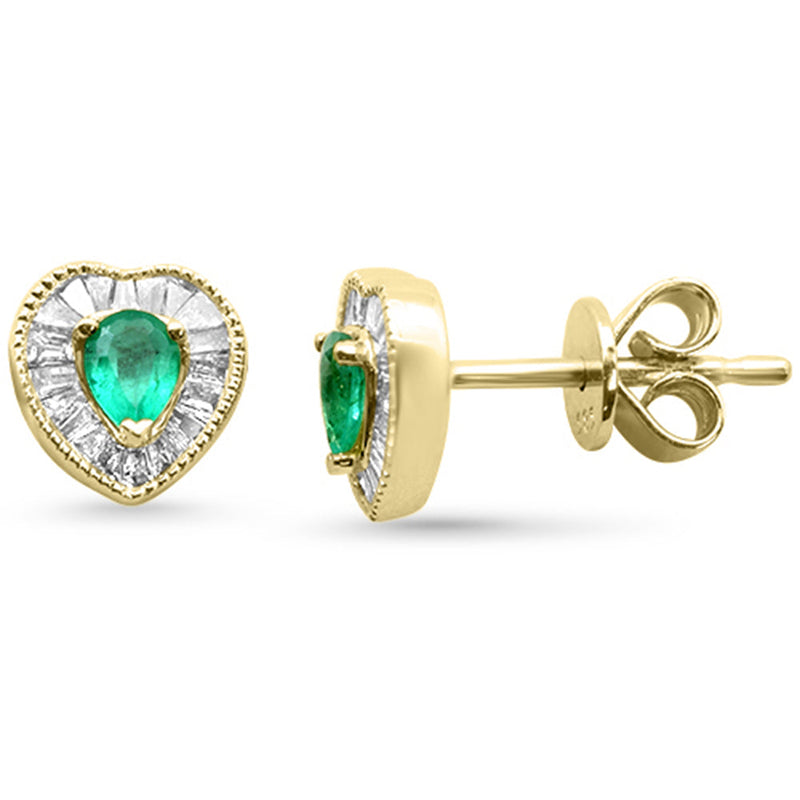 SPECIAL!.62ct G SI 14K Yellow Gold Diamond & Emerald Gemstone Heart Shape Earrings