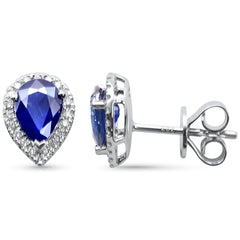 SPECIAL!1.01ct G SI 14K White Gold Diamond & Blue Sapphire Gemstone Pear Tear Drop Earrings