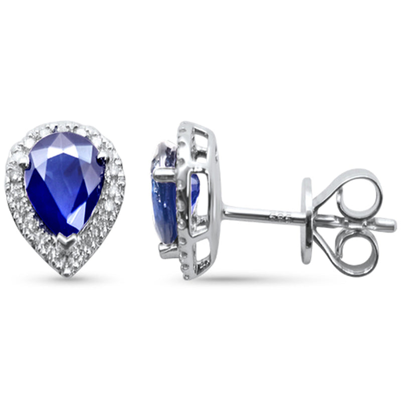 SPECIAL!1.01ct G SI 14K White Gold Diamond & Blue Sapphire Gemstone Pear Tear Drop Earrings